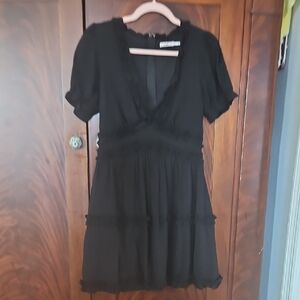 miami Black Short Tiered V-Neck Dress